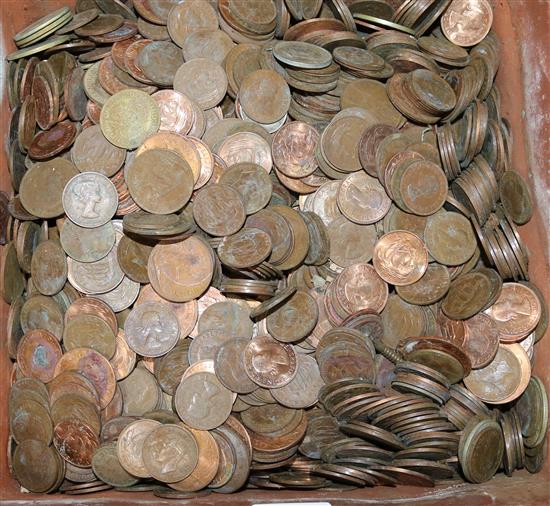 A terracotta planter containing hundreds GB pennies, hapennies, some shillings and half crowns